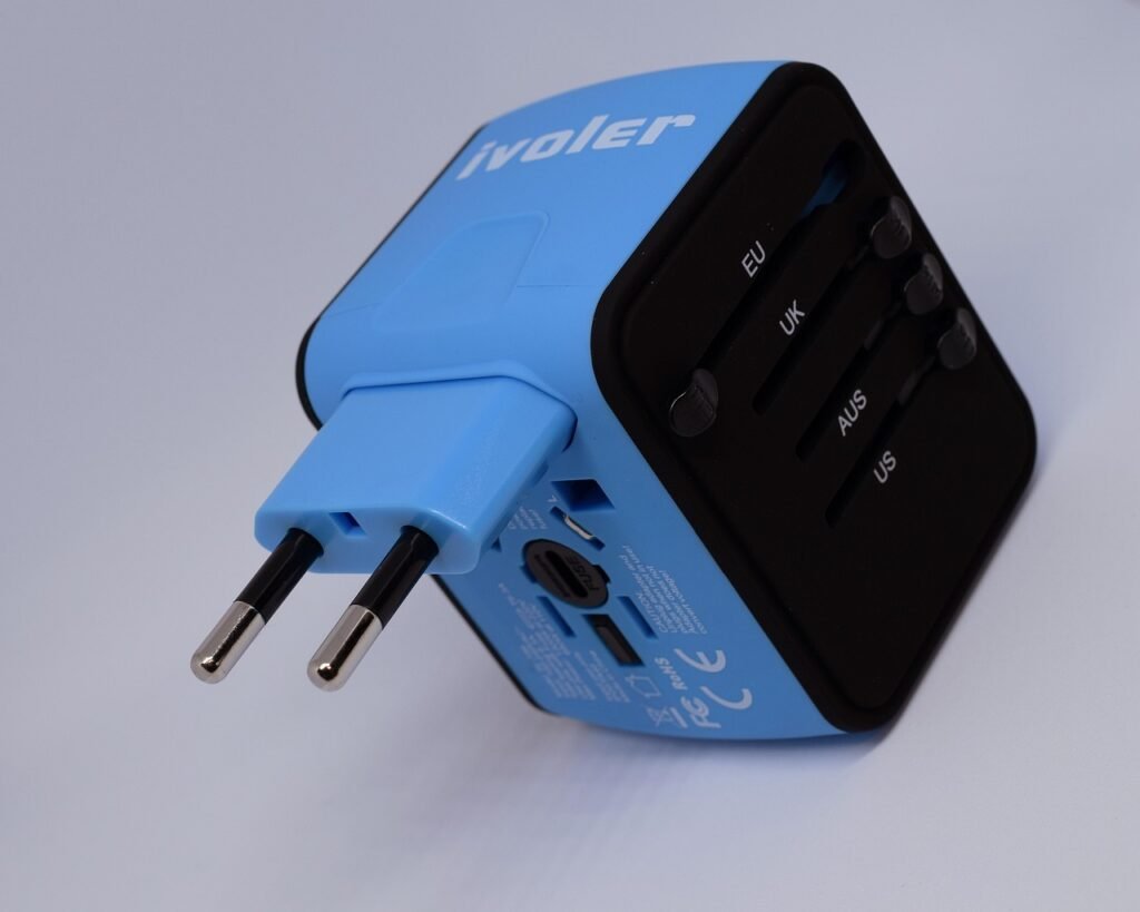 the image shows a blue travel charger travel-charger
